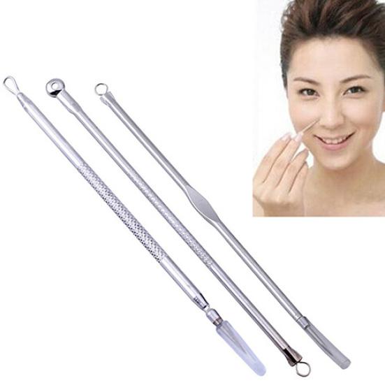 3 Pcs Double Ended Blackhead Comedone Blemish Acne Extractor Remover Tool Set