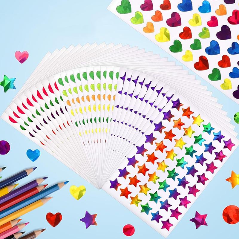 Children Stationery Stickers Laser Star Heart Dots Self-adhesive Adhesive Decoration Accessories DIY Stickers Handicrafts TMZ