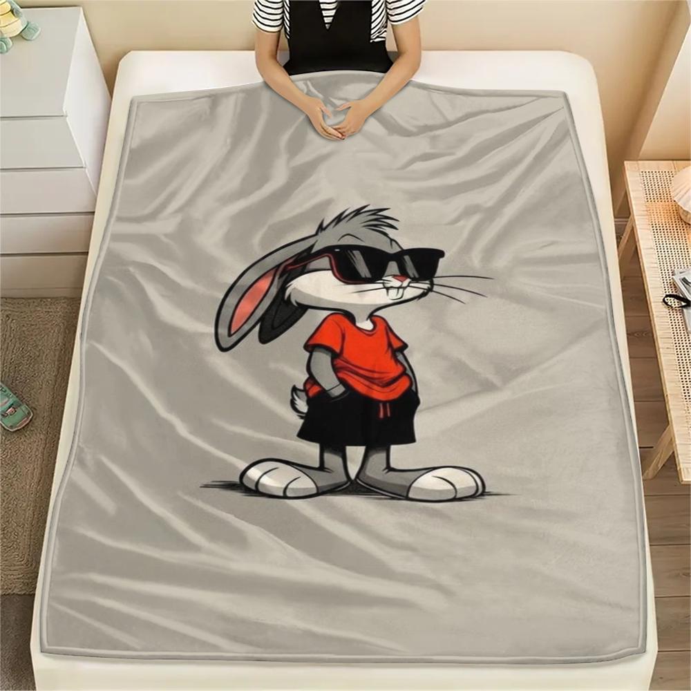 1PC Bugs Bunny Print Flannel Blanket, High quality Comfortable for All Seasons, Home Decor, Warmth and Comfort, Perfect for Christmas Gifts