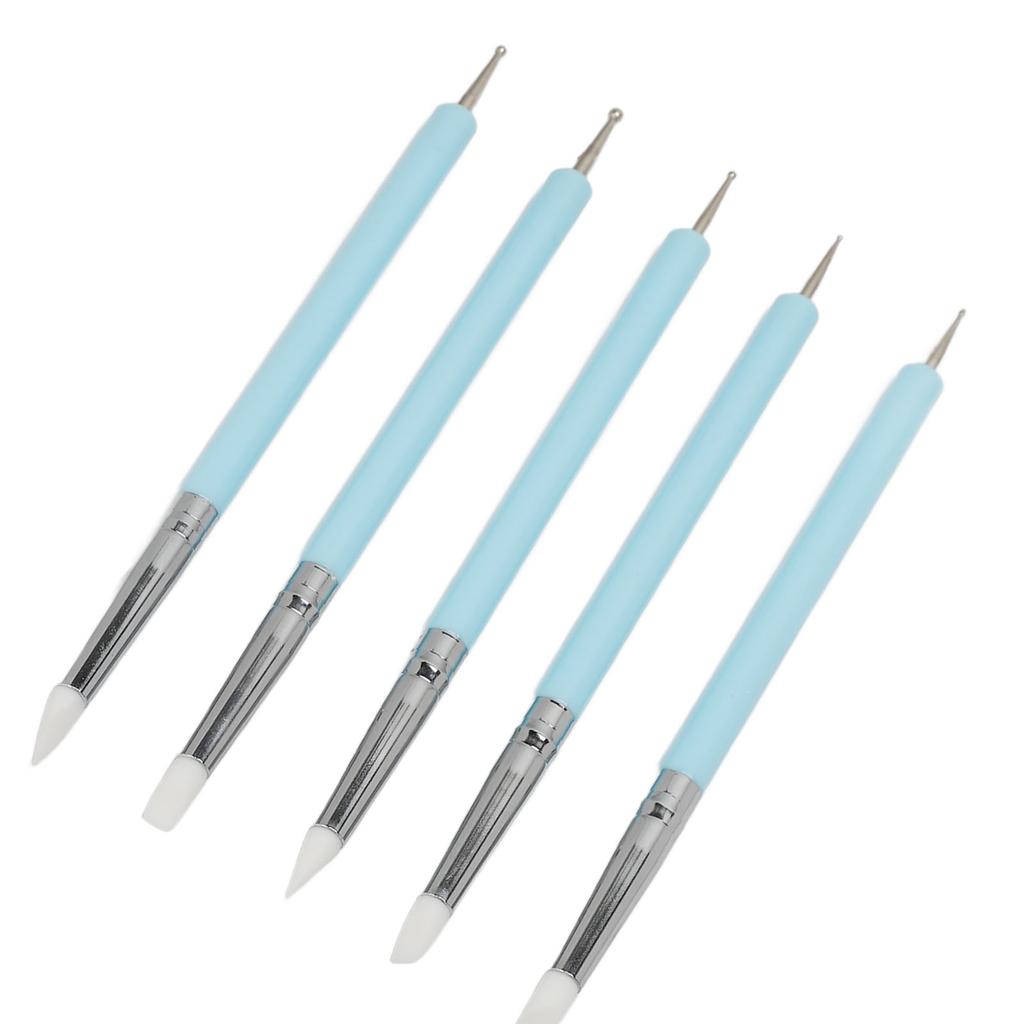 2 Set Dual Tipped Nail Art Dotting Pen Silicone Head Nail Art Sculpture Polish Carving Pen