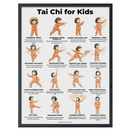 Plakát Tai Chi na židli Bez rámu Plakát s Tai Chi sestavou Jasné vizuální pokyny Tabulka cvičení vsedě pro seniory Začátečníky Jemné židle