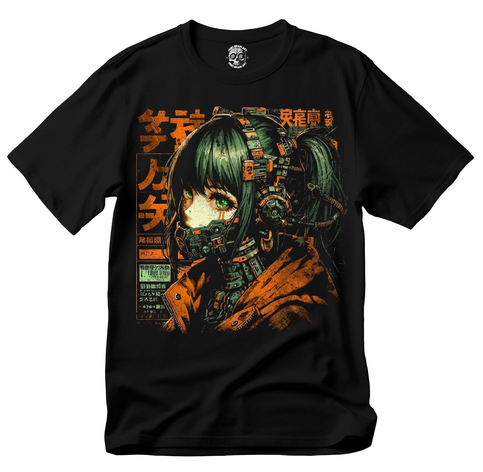 Cyberpunk Anime Girl T Shirt Futuristic Robot Graphic Tee Streetwear S