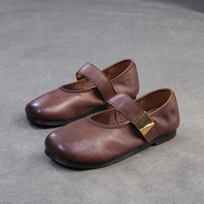 

Johnature Retro Comfortable Round Toe Soft Soled Flats Casual Solid Color Soft Cowhide Women s Shoes 41 красный