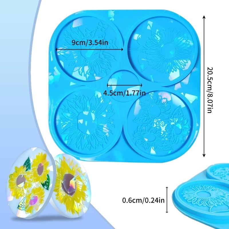 Vielseitige Silikonharzformen Holografische Becher-Tablett-Form Blumenmuster Untersetzerformen für DIY Harzguss-Bastelarbeiten