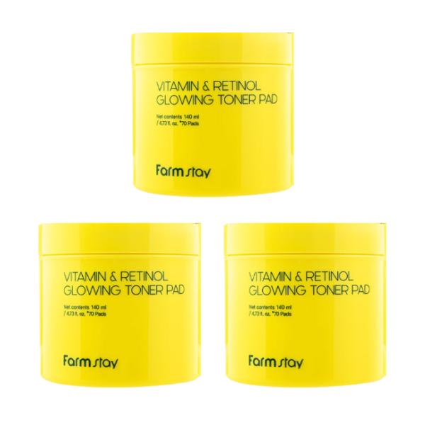 FARM STAY Vitamin & Retinol Glowing Toner Pad (140ml / 4.73 Fl.oz., 70 Pads)  (3 Options)