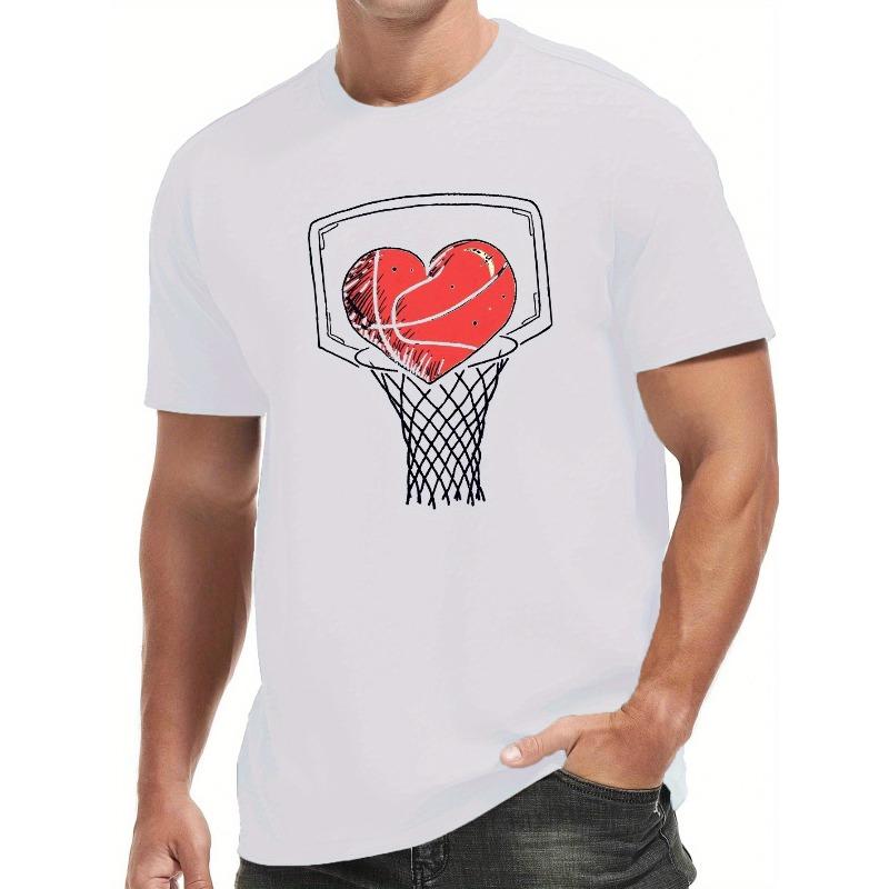 Basketball Hoop with Heart Men s Short Sleeve T-shirt Summer T-shirt Top S