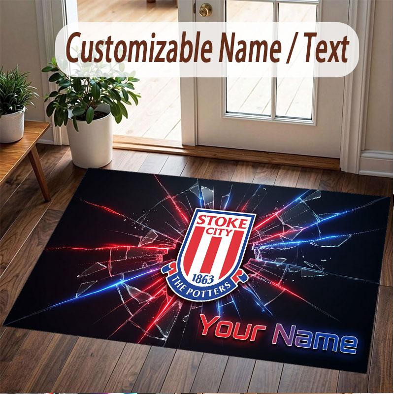 Custom Rug Stoke City FC Pattern Print Name Text Soft Non‑Slip Floor Carpet for Home Indoor Decoration