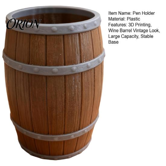 Stable Desk Storage Wine Barrel Shaped Organizer, 3D Printed Vintage Pen Holder, Large Capacity Desktop Organizer Pot with Solid Base, Practical