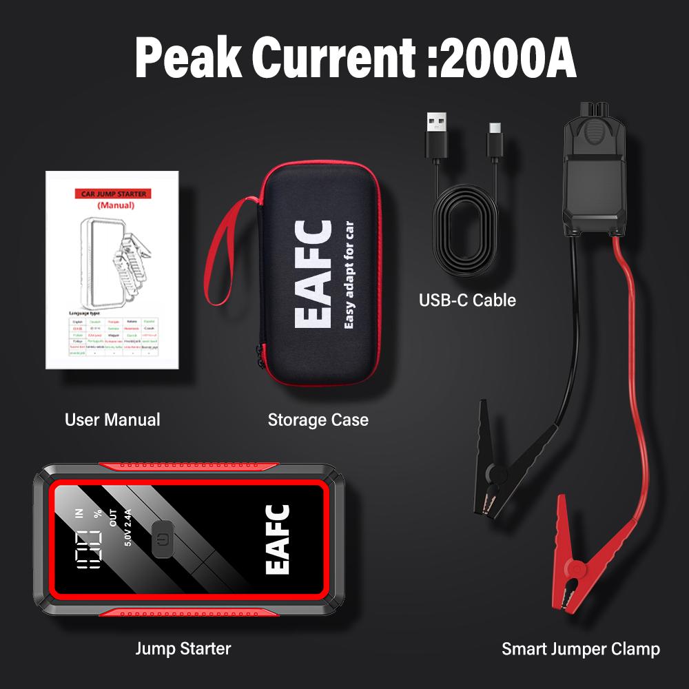 EAFC Jump Starter Power Bank 12V Booster for Car Start 2000A 1000A Battery Quick Charger Portable Auto Starting Device Powerbank
