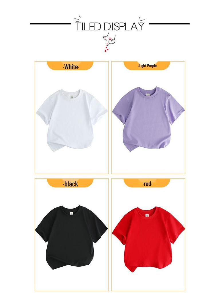 Barns Lös Bomullskortärmad T-shirt: Rundhalsad, Enfärgad, Svettabsorberande, Sommarstil för Pojkar och Flickor (Mellan- och storlekar)