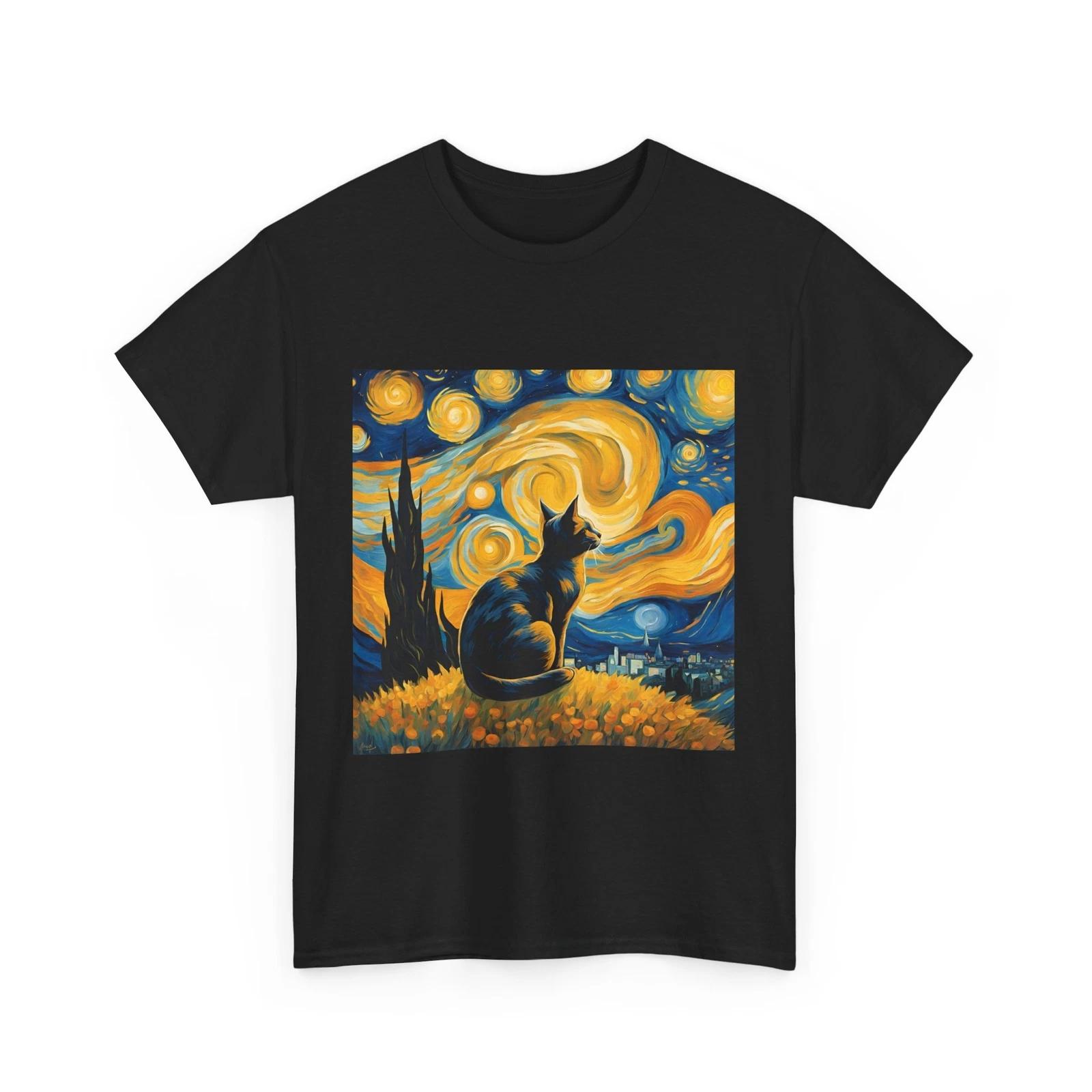 Van Gogh Cat Shirt | Van Gogh Starry Night Cat Shirt | Vintage Black Cat Shirt L S