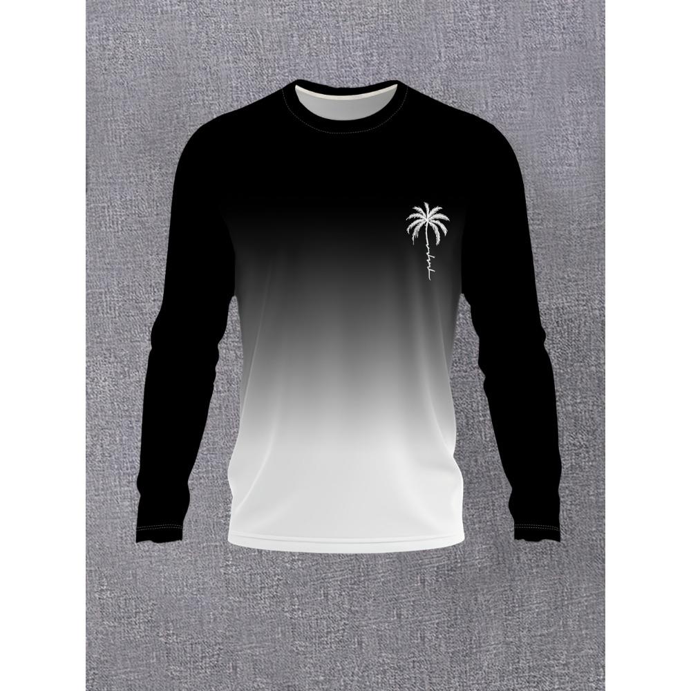 Autumn Casual Men's Long Sleeve T-Shirt Men's Fashion Tops Gradient Pattern Tees Crew Neck T-Shirt Outdoor Daily Clothes for Men
