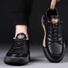 Men's board shoes casual leather shoes men's summer hollow breathable cool leather shoes real cowhide sports shoes youth shoes black