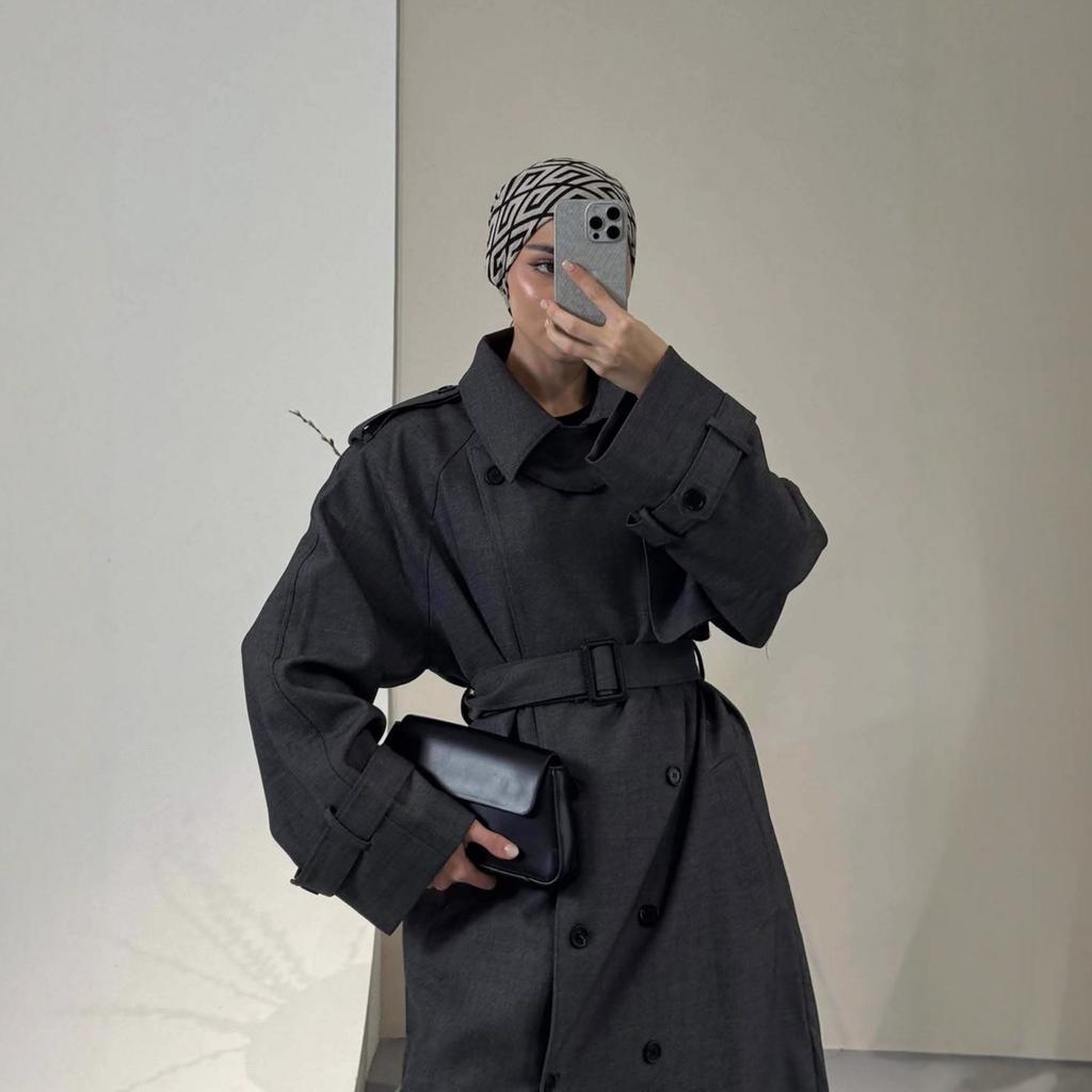 2025 Cross-border European & American Autumn New Cardigan Elegant A-Line Long Skirt Waist-Cinching Large Lapel Lazy Long Trench Coat