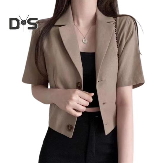Ženy Letní oblek Kabát Klopa Krátký rukáv Jednořáskové Knoflíky Knoflík Krátký oblek Bunda Jednobarevný Volný střih Business Outwear