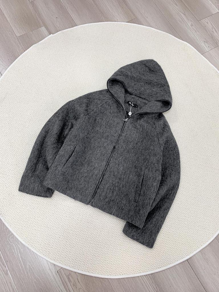 70% Wool Full-Zip Mohair Hooded Sweater Jacket for Autumn/Winter