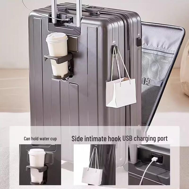 JOURHEY SHI Multifunctional Front-Opening Luggage with USB & Cup Holder