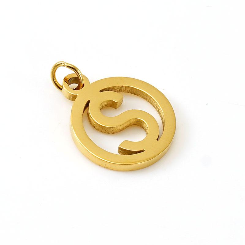 Englischer Buchstabe DIY Anhänger, modischer Edelstahl runder Doppelkreis hohler Buchstaben Halskettenanhänger