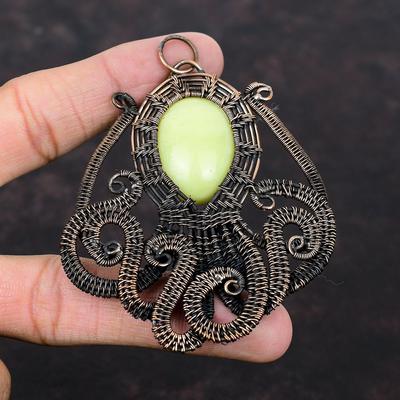 Serpentine Pendant Copper Wire Wrapped Pendant Octopus Gemstone Jewelry Handmade Pendant Copper Wire Jewelry Gift For Women Designer Pendant