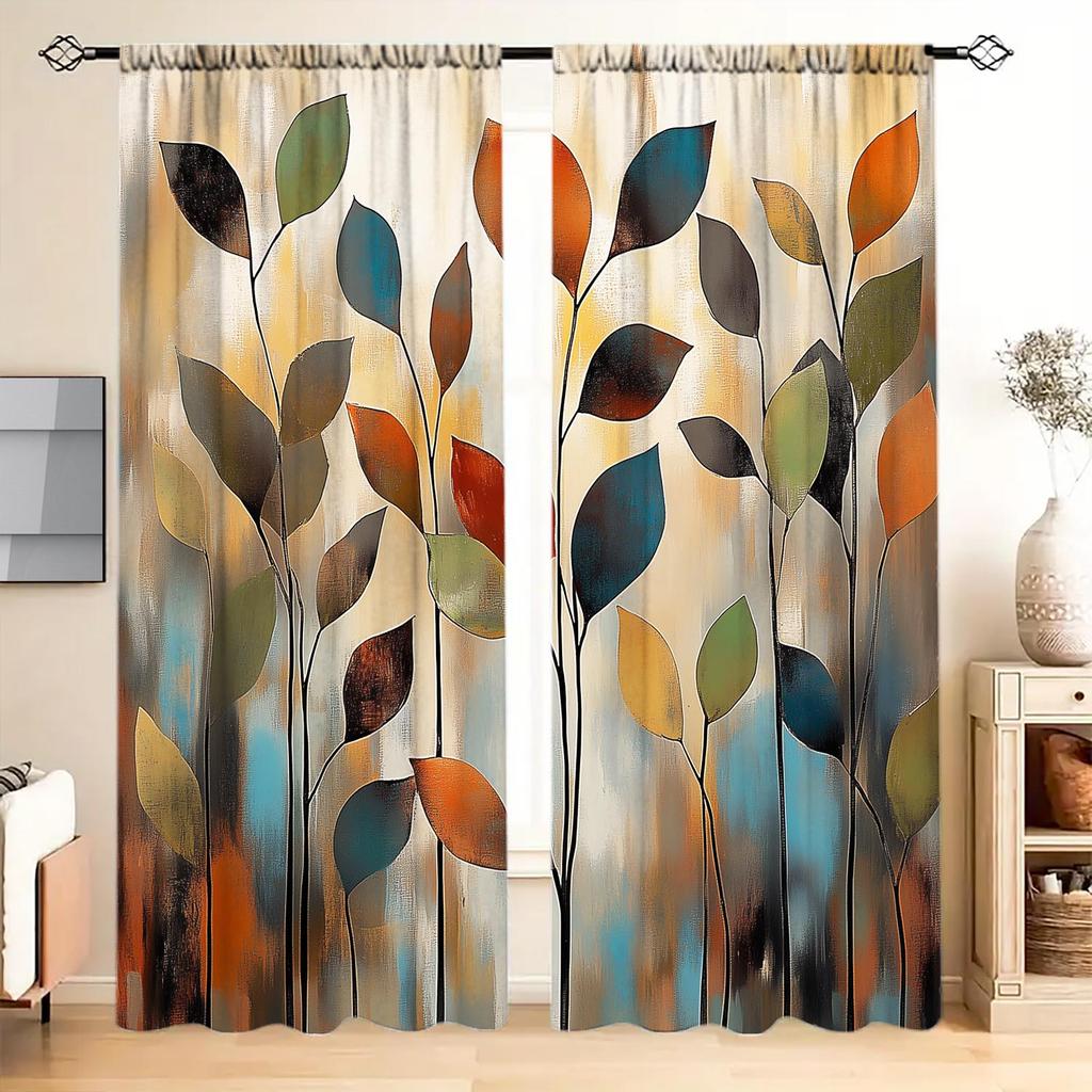 Light Blocking Panels Modern Minimalist Colorful Leaf Decoration Curtains Half Suitable Home Decorative Curtain Artistic Made Of Polyester Washable