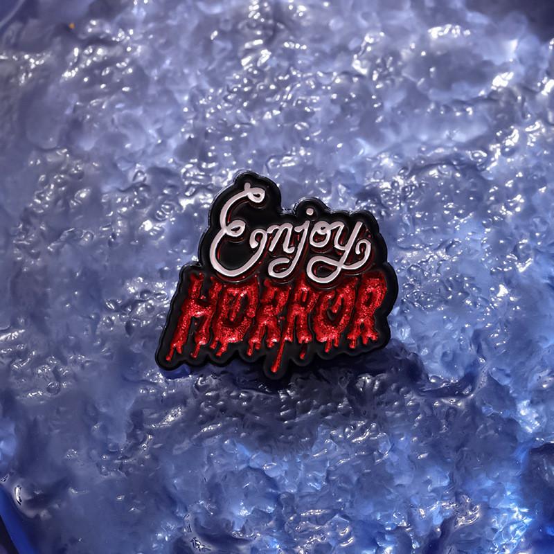 Theme Horror Contemporary Metal Badge With Artistic Lettering For Cool Personalization Of Bags And Fashion Items