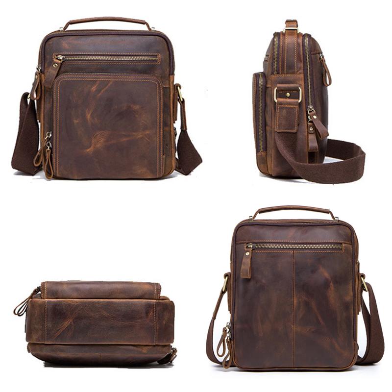 Neuer Eingang Herren Vintage Crazy Horse Rindsleder Echtleder Tasche Multifunktional Dual-Use Lässige Handtasche Schulter Crossbody Tägliche Umhängetasche