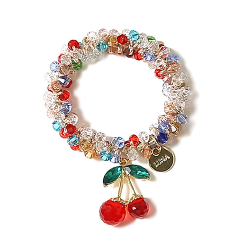 

[ZYAS]Colorful Crystal Cherry Hair Rope Sweet Rhinestone Hair Ring High Elastic Headband Bracelet Dual Use Tendon Headwear