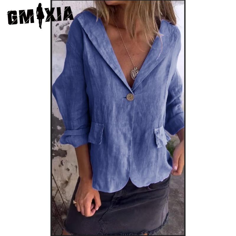 

GMXIA женские винтажные повседневные куртки и пальто с решетчатым принтом осень-зима с длинными рукавами и воротником-поло XXXXXL джинсовый синий