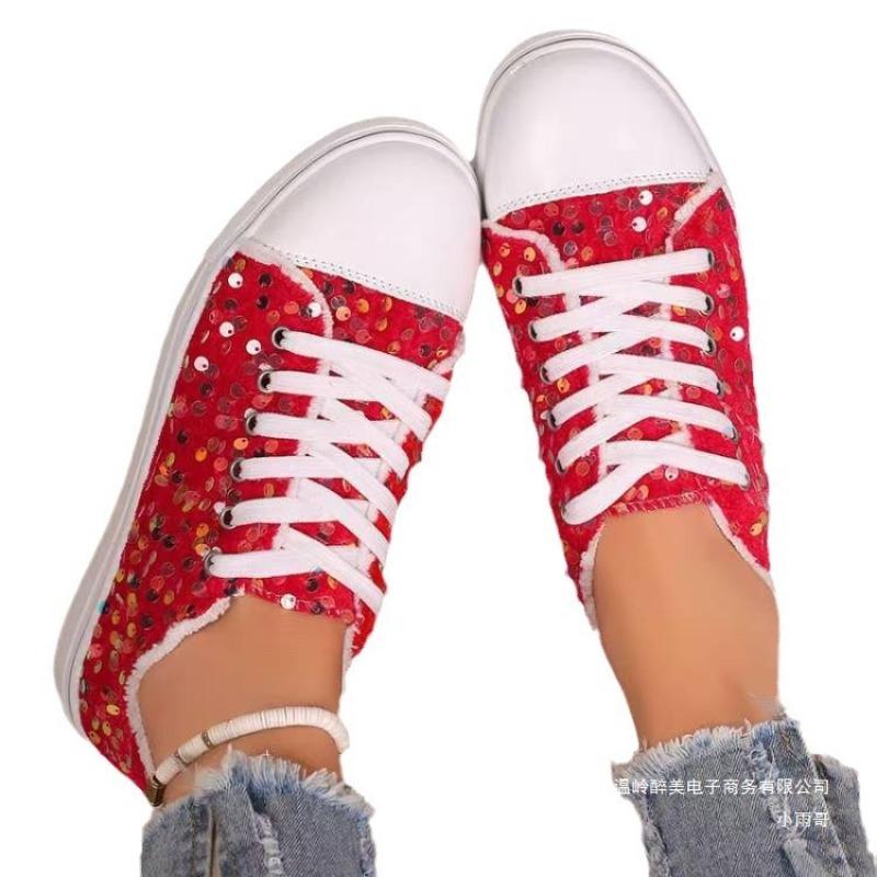 Plus Size Shoes for Women 36-43 Spring Autumn Sequin Women Lace Up Platform Flats Sneakers Women Casual Zapatos De Mujer