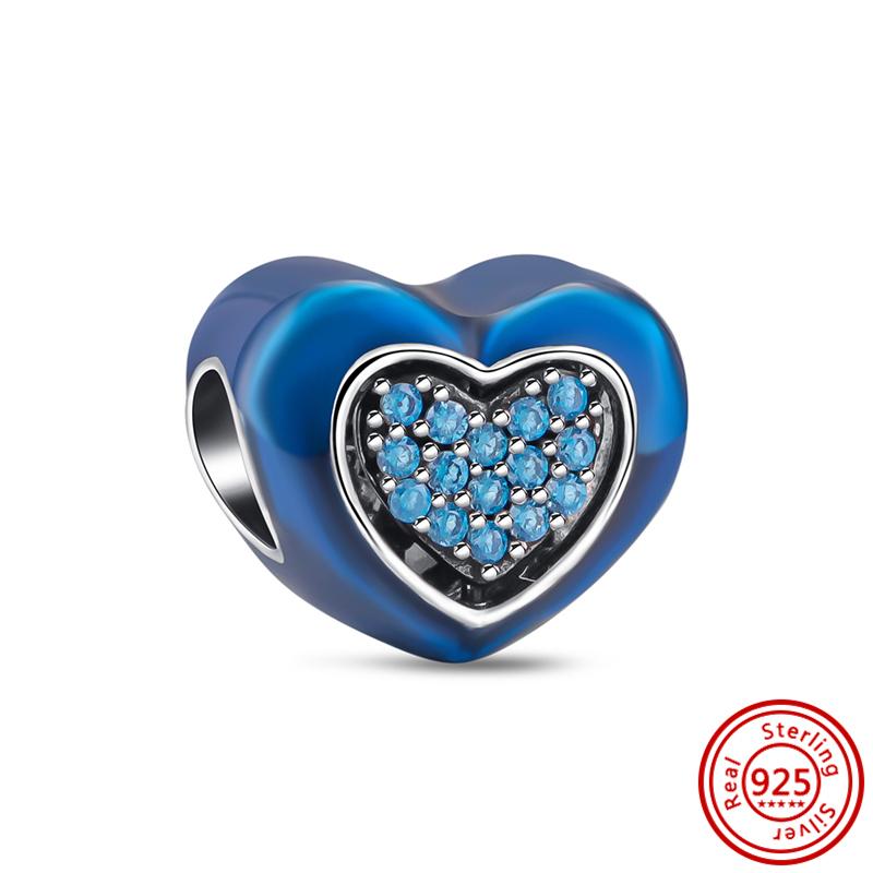 

Справжнє срібло S925 Zircon Moon Blue Zircon Heart Ice Cream Bike Beads Fit Original Charms Bracelet DIY Jewelry