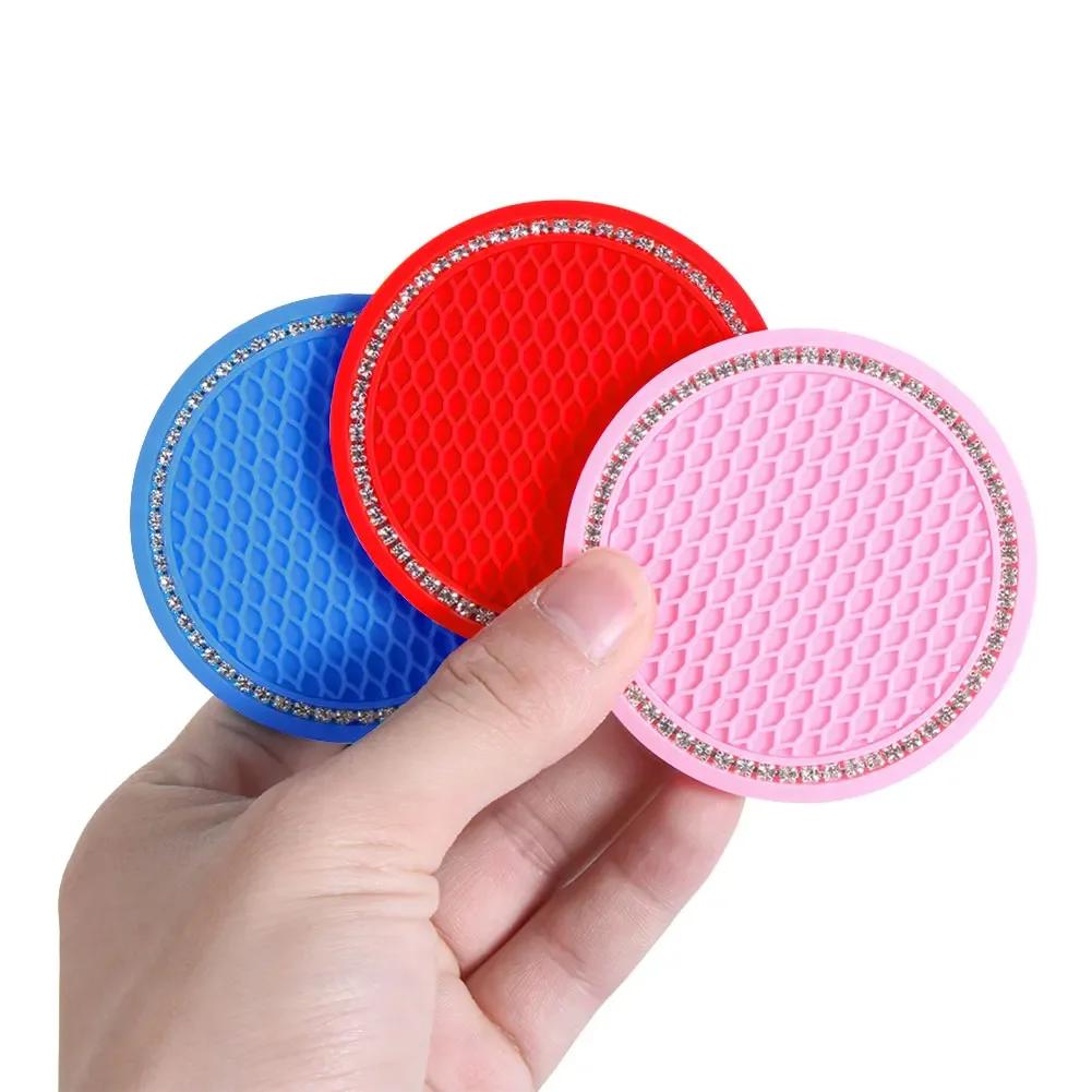 Car Water Cup Pad Holders Non-slip Diamond Rhinestone Rubber Mat for Bottle Holder Coaster Auto Interior Anti-skid Cup Holders