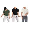 Summer Men Lapel V-neck Knitting Tops Short Sleeve Solid Color Loose Fit