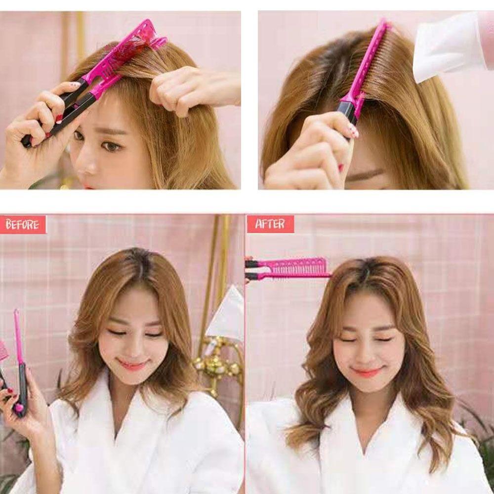 Folding V Type Hair Straightener Brush Natural Travel Hair Combs Curling Comb  Hair