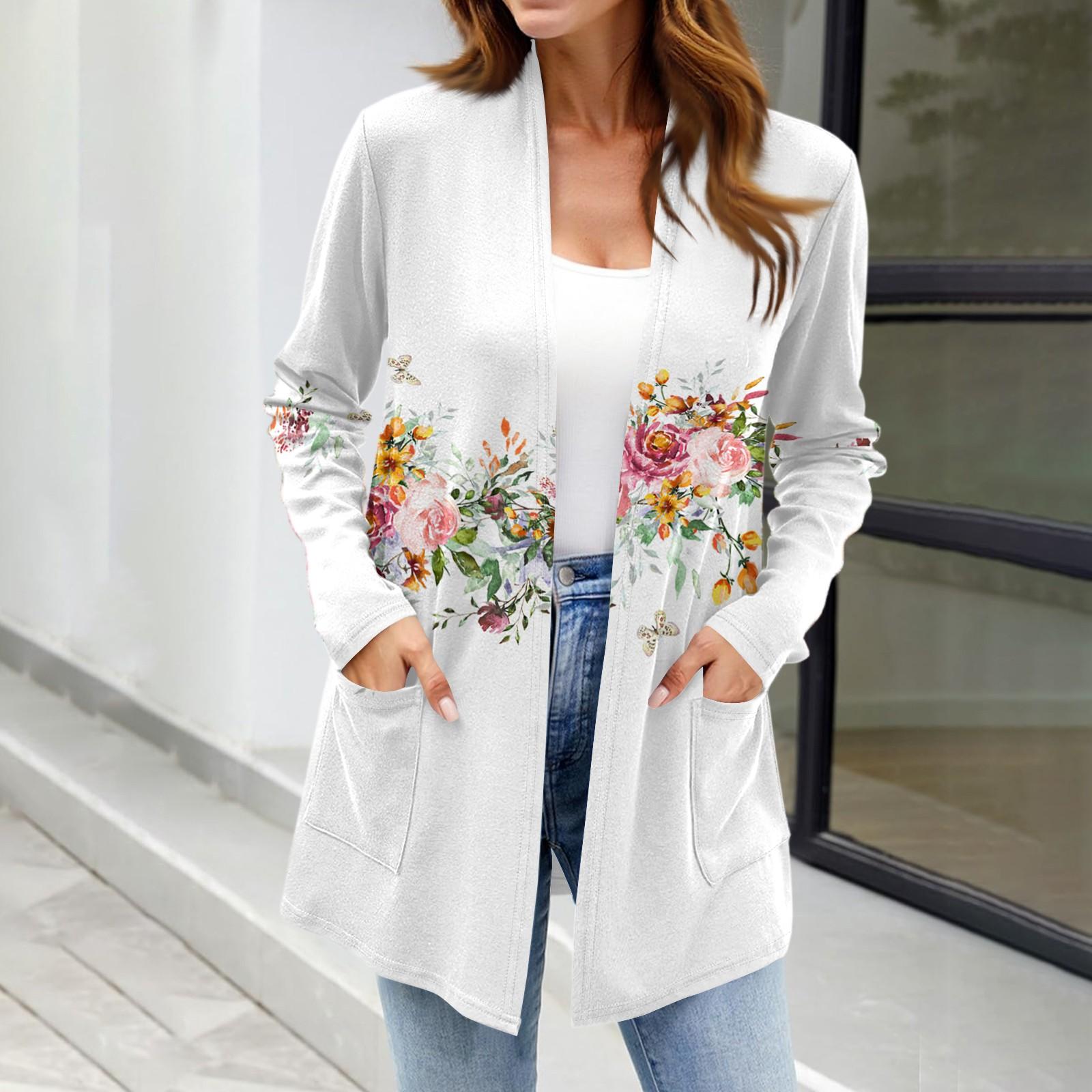 

Женские легкие кардиганы с открытой передней частью, с длинными рукавами, повседневные, свободные, тонкие кардиганы с карманами XL белый