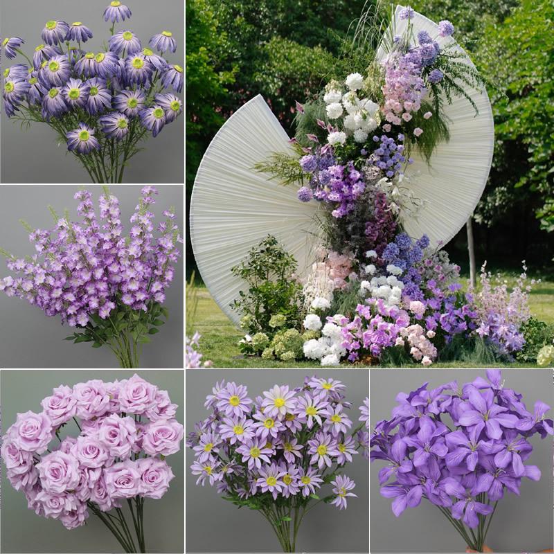 10-Piece Purple Series Artificial Floral Set: Ground Row, Aisle, and Burgundy Wedding Decoration Flowers