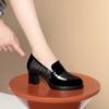 British Style Summer Single Shoes High Heels Waterproof Platform Thick Heel Loafers Mesh Breathable Middle-Aged Leather Shoes