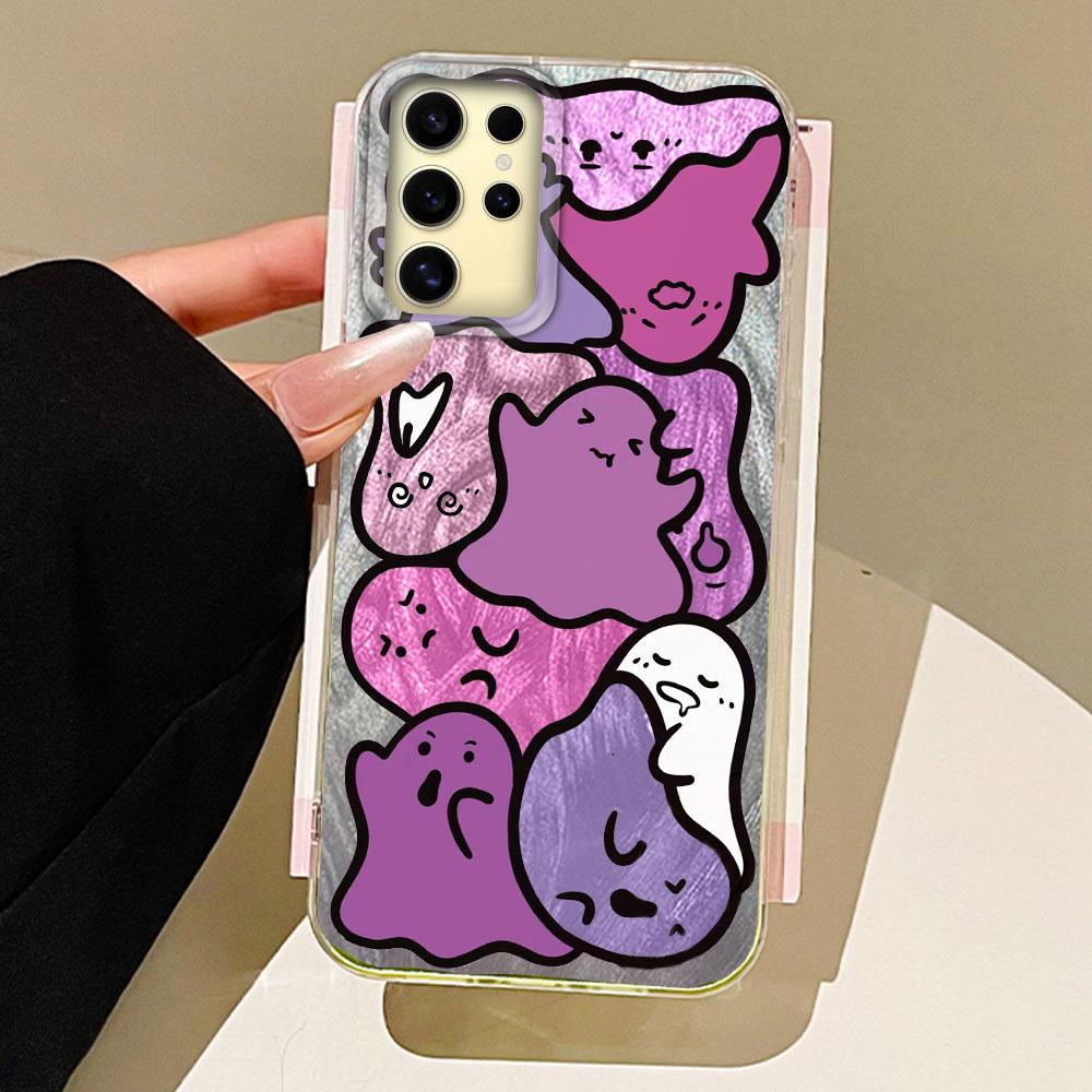 Purple Graffiti Cute Face Camlet Texture Phone Case for Samsung Galaxy S25 S24 S23 S22 S21 FE Plus Ultra Shell Silicone Cover