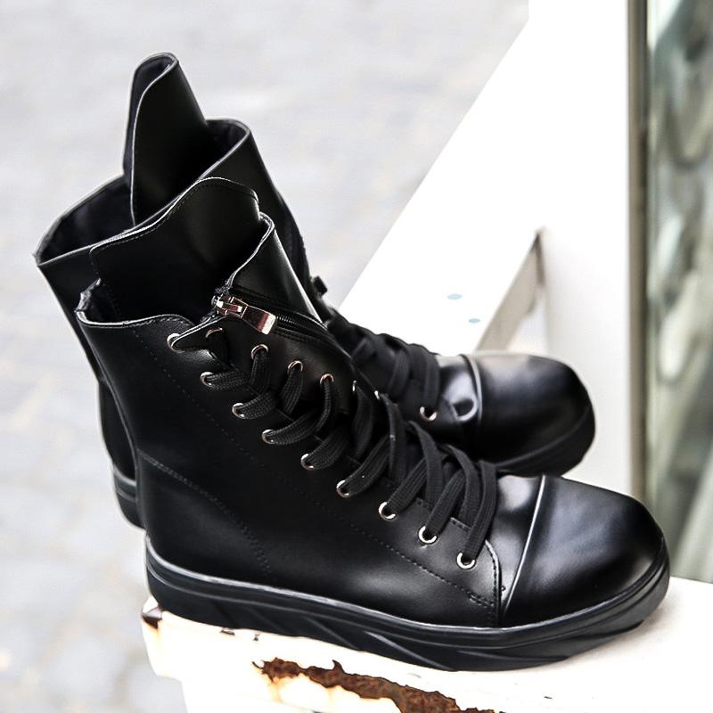 Fashion Autumn Men Boots Leather Warm Ankle Boots Casual High Top Waterproof Motorcycle Shoes Top High Quality Shoes