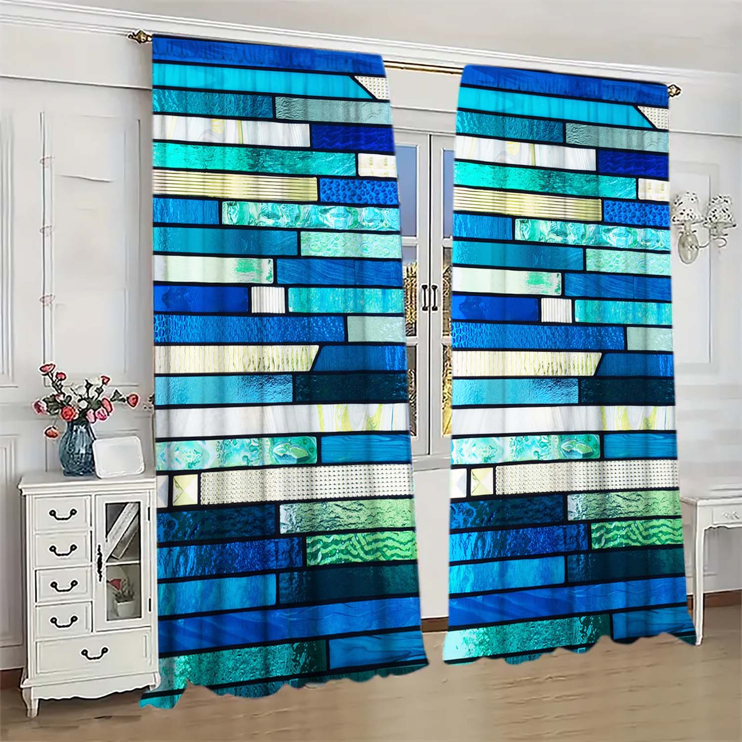 

2-Panels Blue Series Glass Window Curtains Distinctive Printed Curtains Suitable for Gifting To Family and Friends 100*130 Grommet Top 1pcs