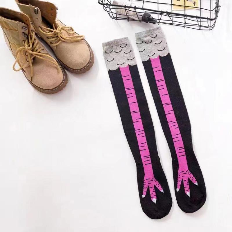 Women Funny Chicken Paw Stocking Over-knee Pressure Thin Leg Long Stockings Spring Autumn Winter Middle High School Girls Socks