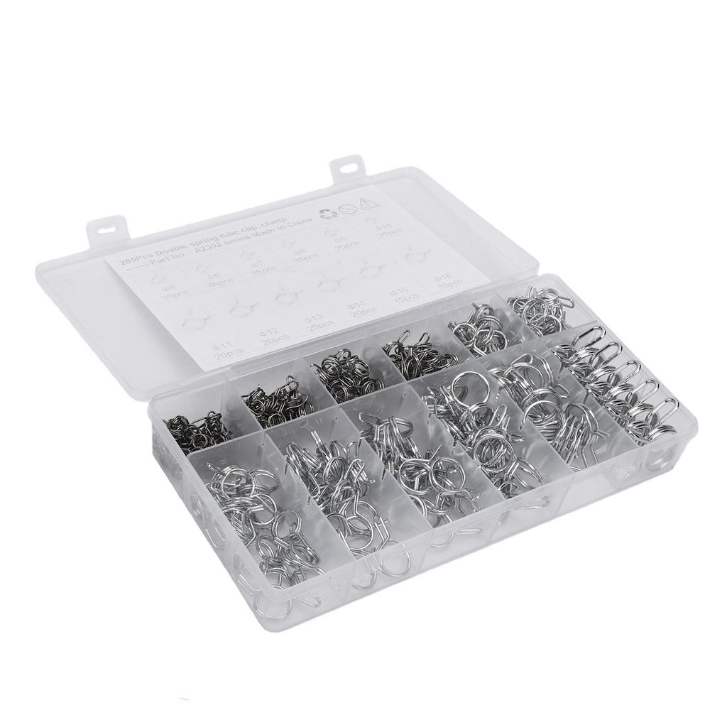 285PCS Double Wire Spring Hose Clamp Stainless Steel Fuel Line Hose Clamps Set for Motorcycle ATV 5 to 14MM
