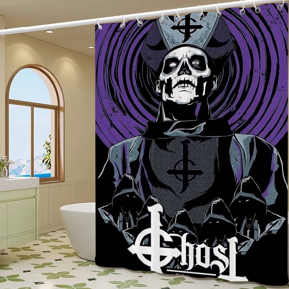 G-Ghost Band Pattern Bathroom Shower Curtain Bathroom Partition Curtain Light Opaque Waterproof Material Bathroom