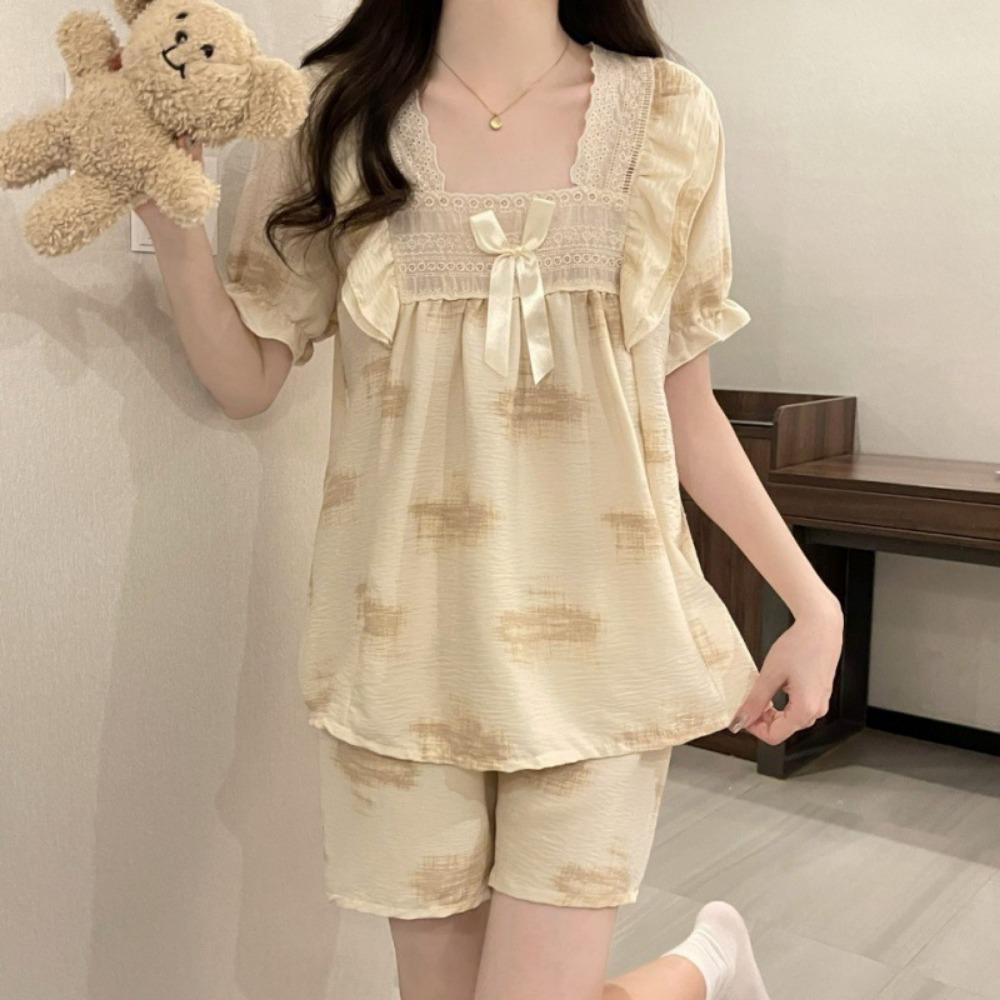 

Новая корейская версия женской пижамы с коротким рукавом 2024 лето милый студенческий домашний комплект XL