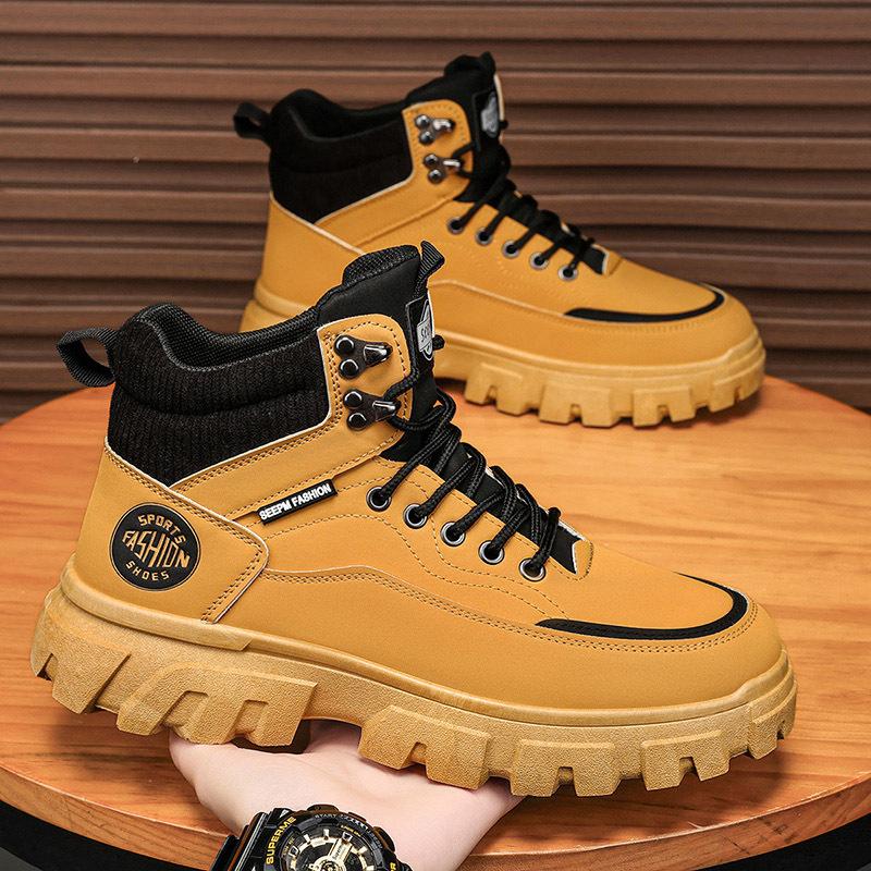Осенние нескользящие и износостойкие высокие уличные рабочие ботинки желтые новые спортивные ботинки Мартина 39
