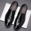 Herrskor 2025 höst nya första lagret kohud krokodilmönster läderskor herr äkta läder bröllopsskor high-end enkelskor