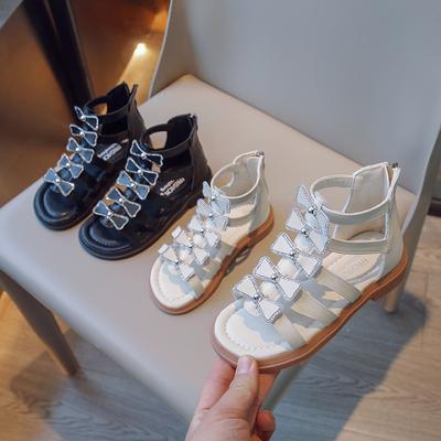 Alias Gril Schuhe 2024 Sommer Neue Kind Römische Schuhe Sandalen für Mädchen Korea Aushöhlen Prinzessin Schuhe Bowknot Mädchen Sandalen