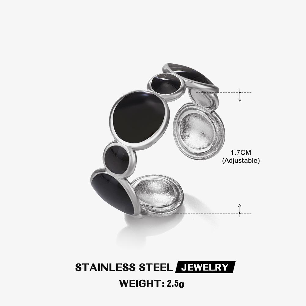 Stainless Steel Vintage White Enamel Open Rings for Women 18K Gold Plated Adjustable Finger Ring Wedding Chic Jewelry