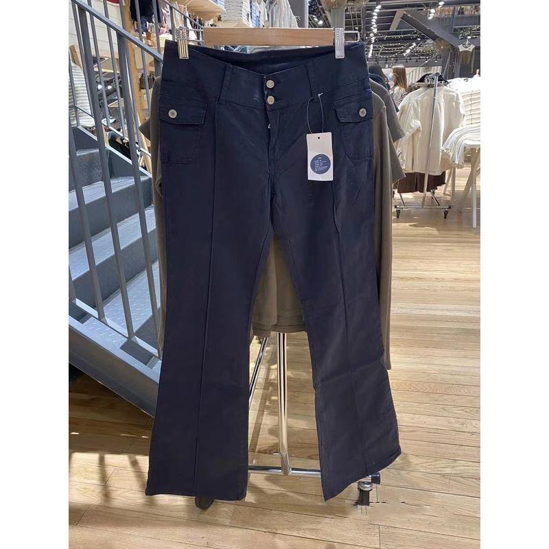 

BM Low Waist Casual Pure Color Sexy Sheath Bell-Bottom Pants Black S