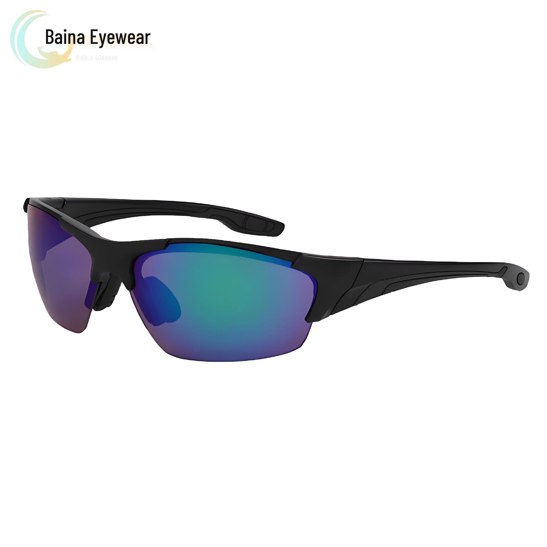 

High-End Unisex Half-Frame Cycling Sunglasses for Outdoor Sports Black Frame with Green Lens