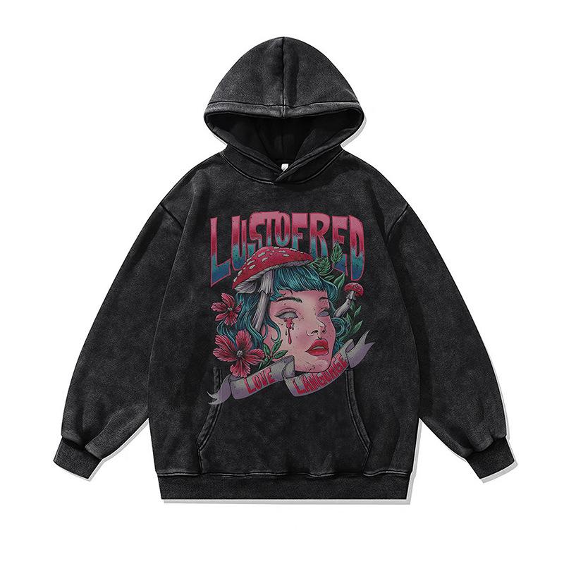 Cartoon Digital Direct Injection Printing Hooded Sweater Oversize Retro Washed Old Hoodie For Men And Women